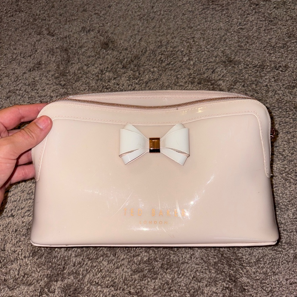 Ted Baker Pink & Cream Cosmetic Bag with Bow Accent
